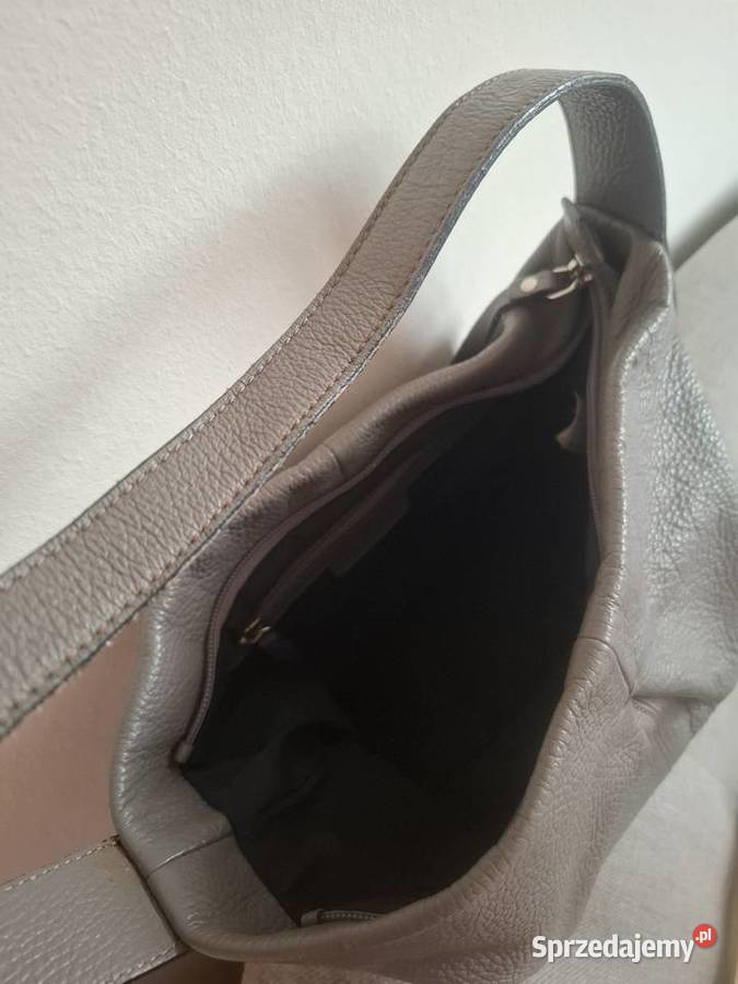 Szara skórzana torebka stan Torby i torebki