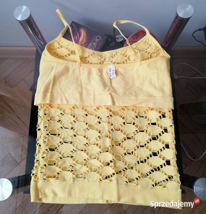 NOWY ŻÓŁTY TOP NA RAMIĄCZKACH DUŻE OCZKA RLXL żółty/złoty sprzedam