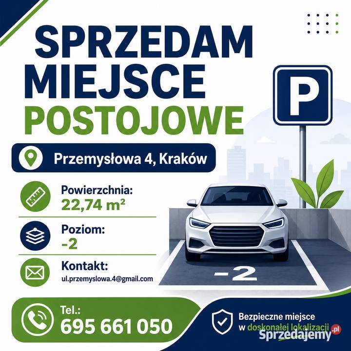 Sprzedam b. duże miejsce parkingowe Garden Residence, Przemysłowa 4, Kraków