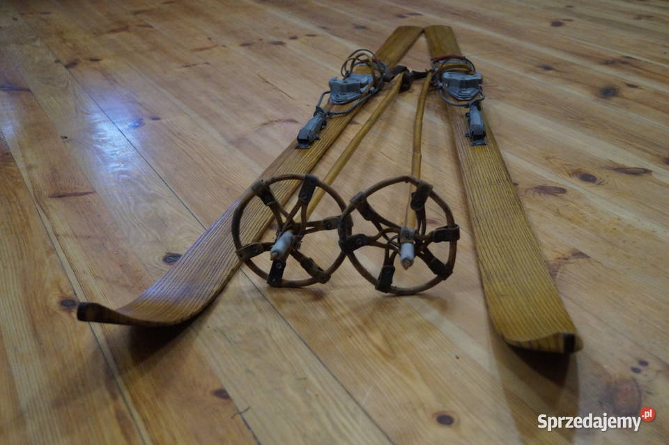 Stare narty jesionowe 185 z kijkami Pruchnik