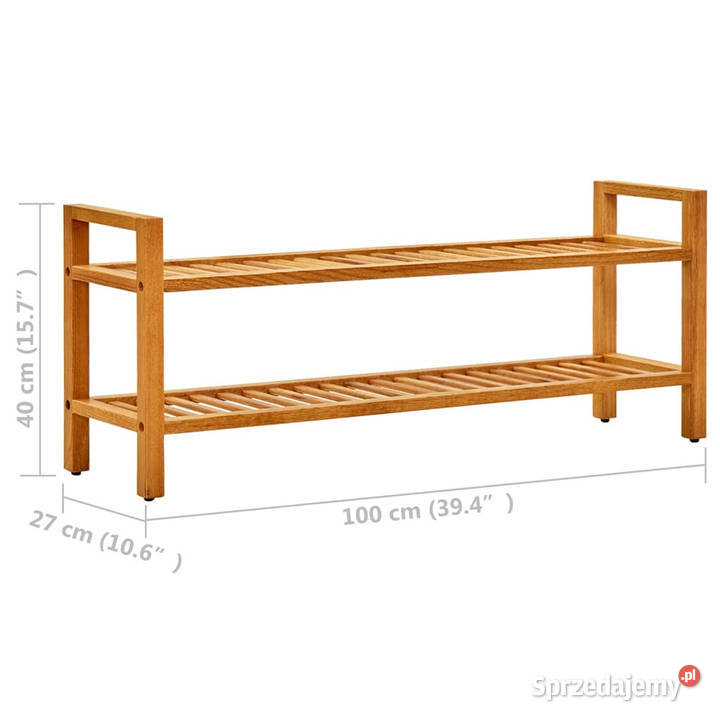 Stojak na buty z 2 półkami 100x27x40 lite drewno Na buty Meble Warszawa