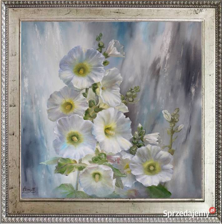 Kwiaty Malwy ręcznie mal olejny L Olbrycht Antyki, Sztuka, Kolekcje Nowy Sącz sprzedam