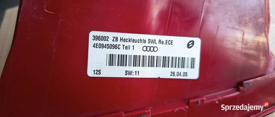 Lampy tył narożne Audi A8 S8 D3 4E0 lewa prawa Rok produkcji 2008