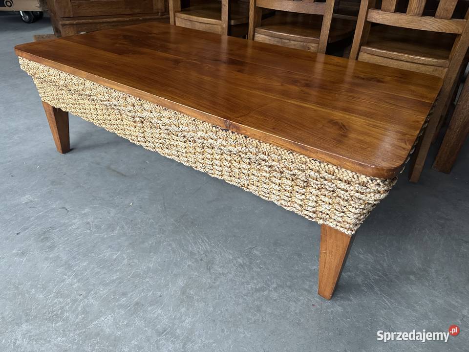 Drewniana ława stolik z rattanem 130 Sławoszewek