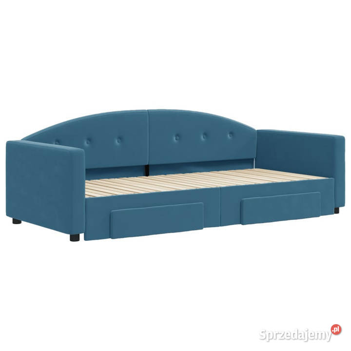 Sofa rozsuwana z szufladami niebieska aksamit Warszawa