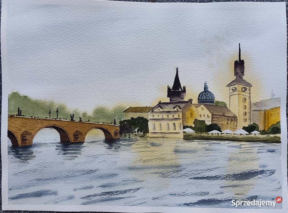 Akwarela Akwarelka Obraz Praga Most Karola pt Opole