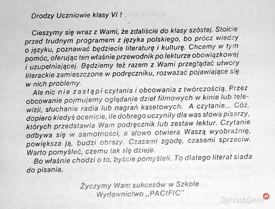 Opmówienie lektur szkolnych klasy 6 szkoły Rok wydania 1993 Chełm