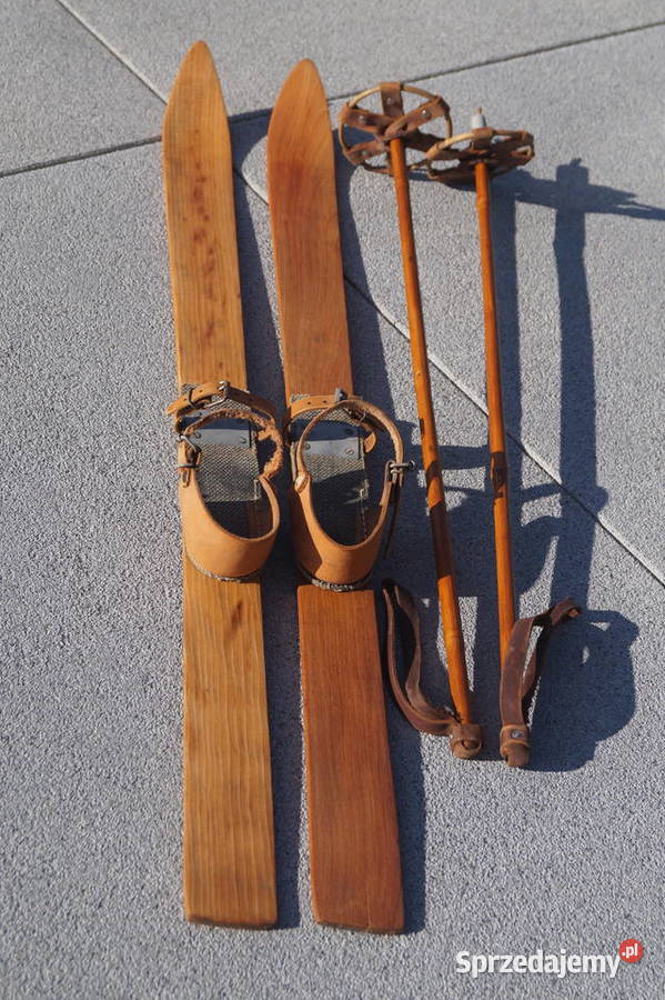 Stare drewniane narty dziecięce 100 kijki
