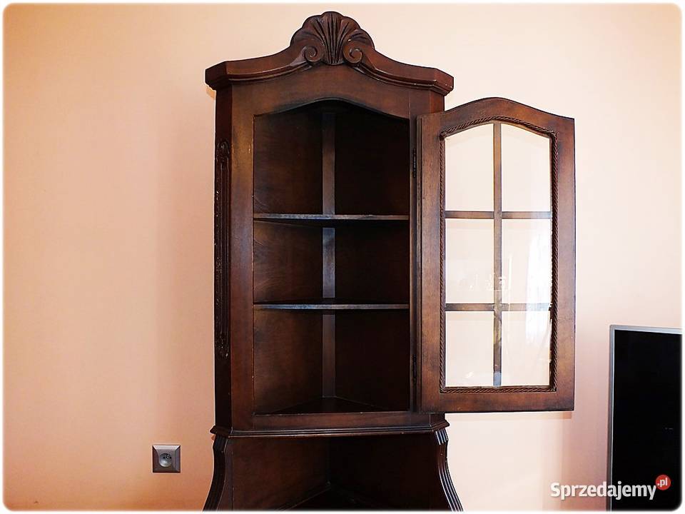 Stara Szafka narożna drewniana rzeźbiona Witryna Żary