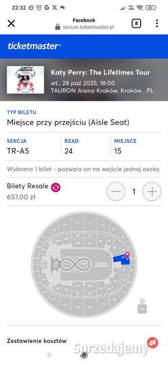 Sprzedam bilet na koncert Katy Perry 281025 pomorskie Gdańsk