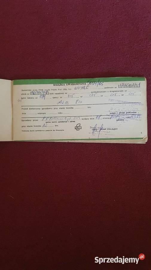 Książka gwarancyjna polski fiat 126p Konin