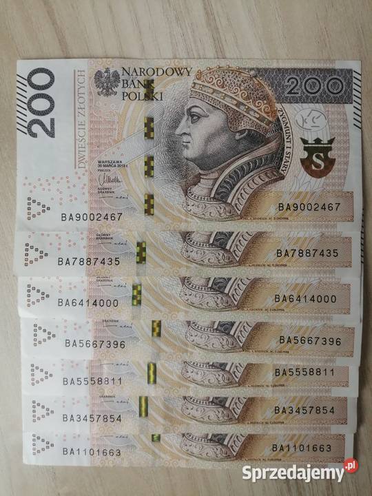 Banknot 200zl z 2015r seria A B CIEKAWE NUMERY Bytom