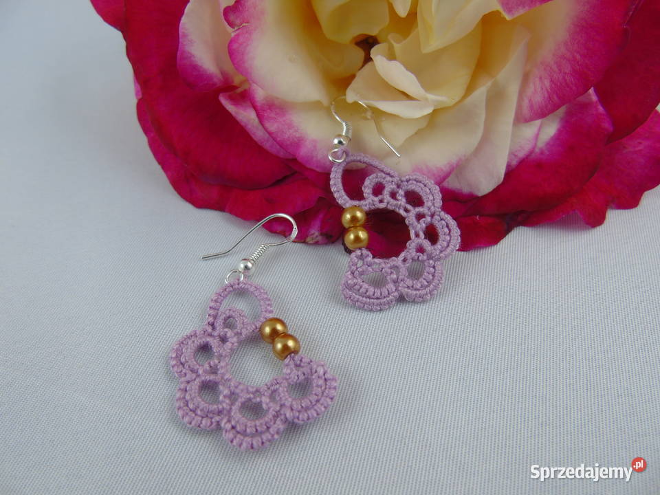 Kolczyki frywolitkowe różne wzory i kolory Wiśniowa