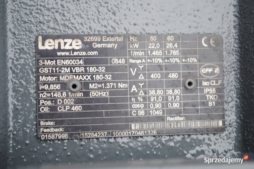 Motoreduktor 22kw 148obrmin LENZE Kargowa sprzedam