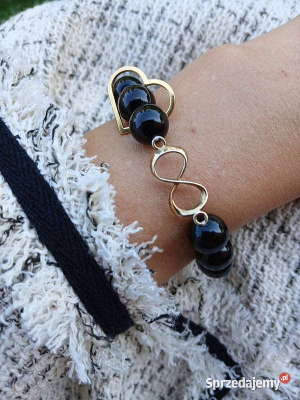 Bransoletka damska z Onyksu czarnego z sercem i Bransoletki Kraków