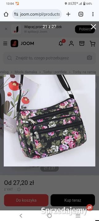 Torebka damska czarna w kwiaty Kwidzyn