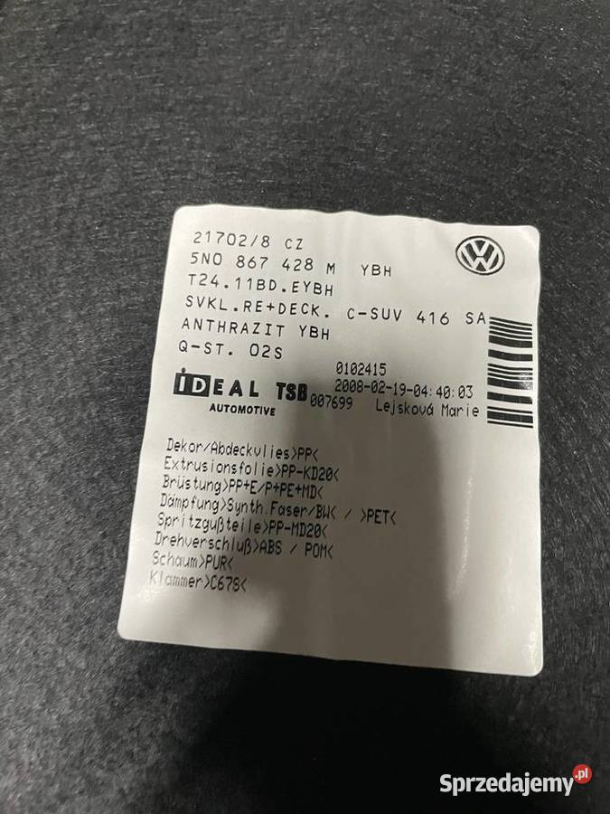 BOCZEK BAGAŻNIKA VW TIGUAN 5N0867427S 5N0867428N Czarny Dunajec
