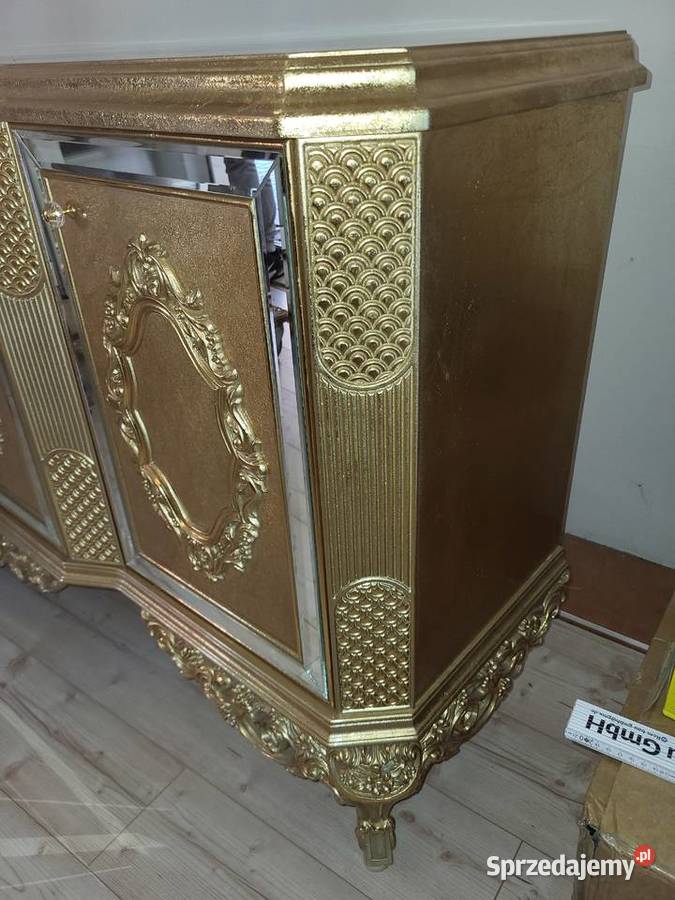 Piękna masywna komoda złota stylowa z lustrami Komody Sypniewo