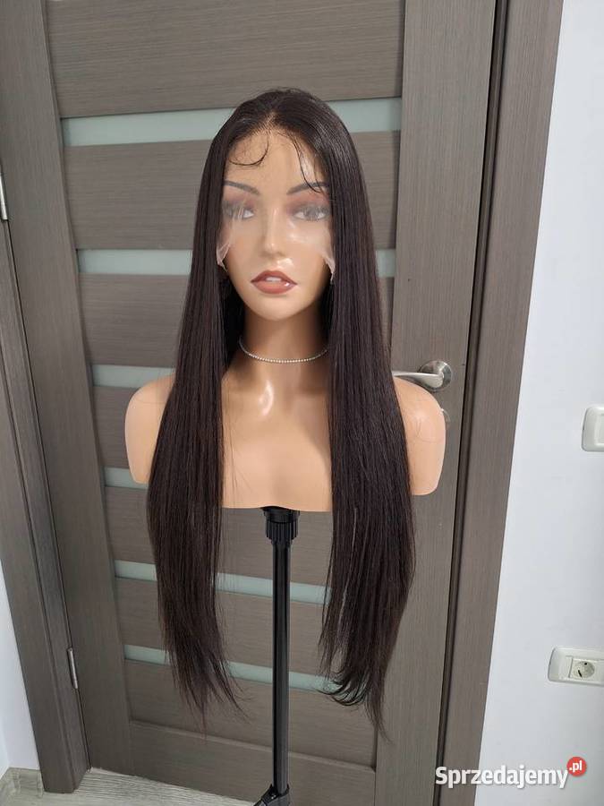 Długa ciemnobrązowa peruka z koronką z przodu Nakrycia głowy Malbork