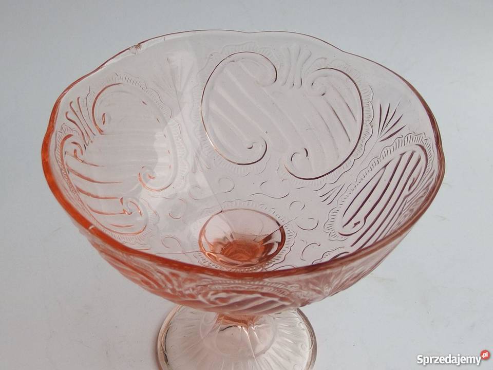 Duża patera łososiowe różowe szkło klasyczny Gdańsk