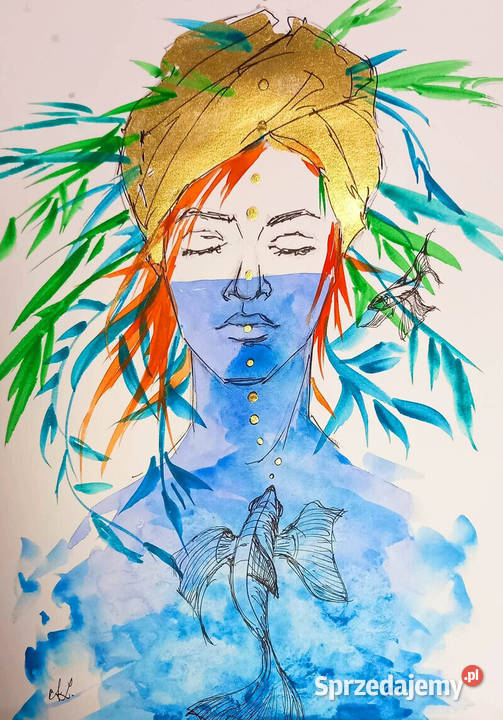 Fish obraz techniką mieszaną kobieta portret Katowice