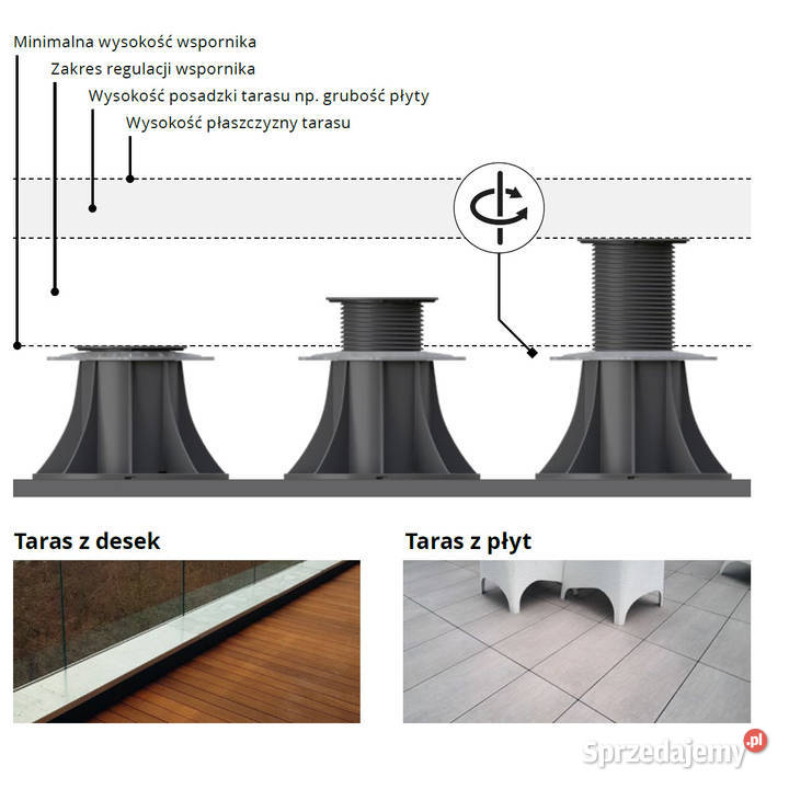 Wspornik tarasowy regulowany 120220 mm do płyt Kraków