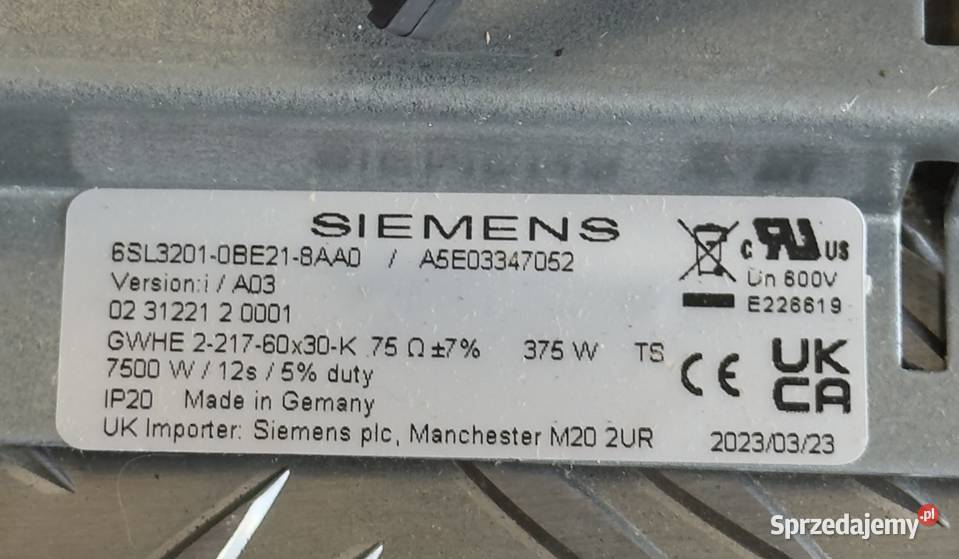 Rezystor hamowania Siemens SINAMICS zachodniopomorskie Szczecin
