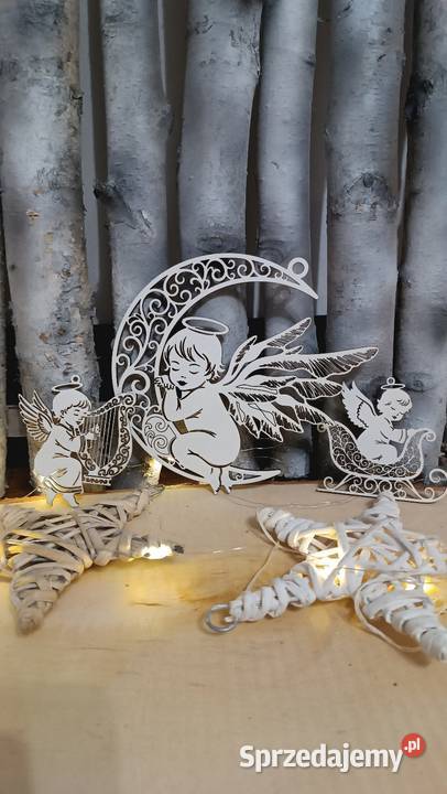 Drewniane ażurowe zawieszki biały Łukta