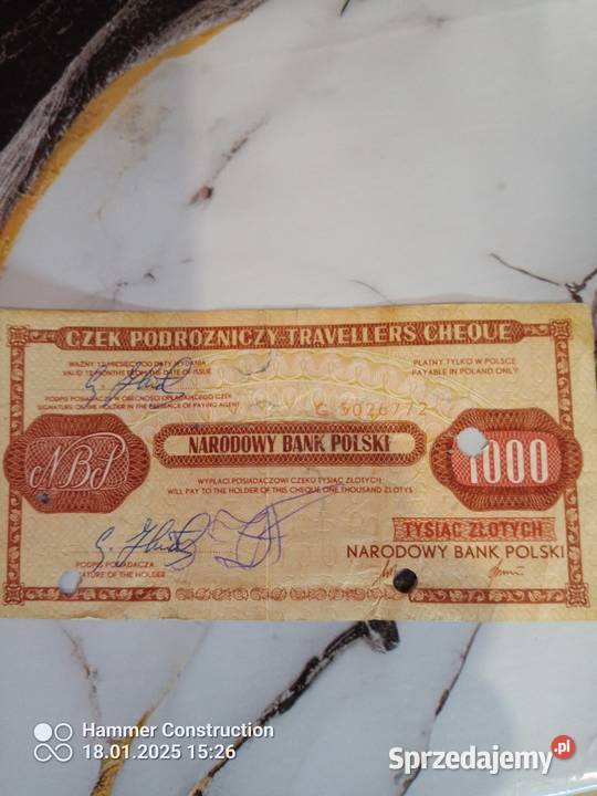 Czek podróżny Woźniki