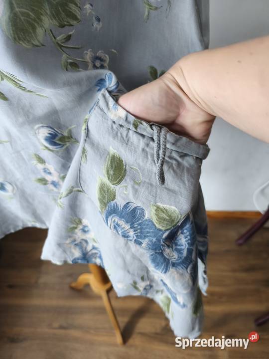 Lniana włoska tunika 46 kwiaty Kasinka Mała