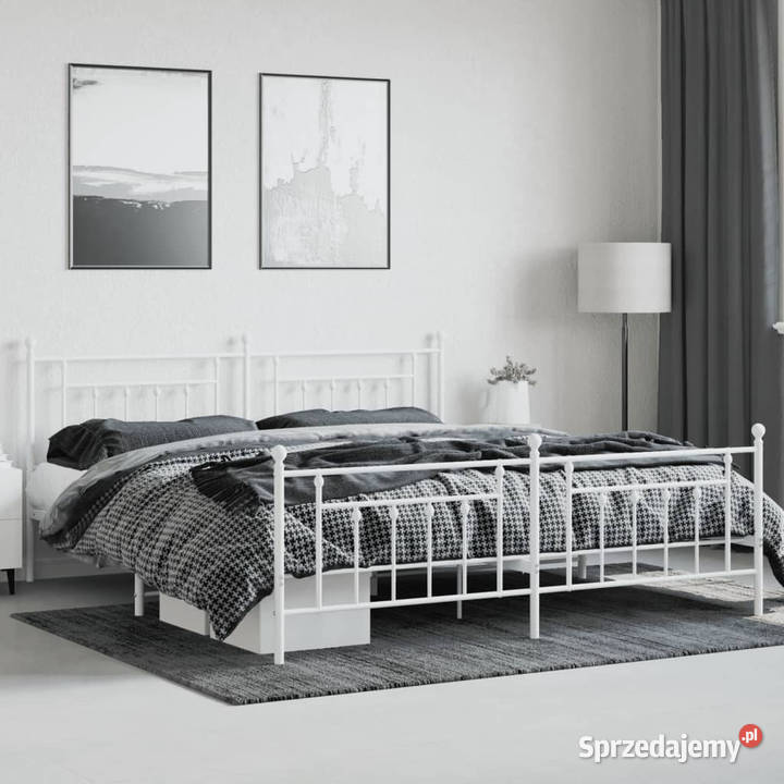 Łóżko Metalowe Białe Rama Łóżka Ze Stelażem 97cm