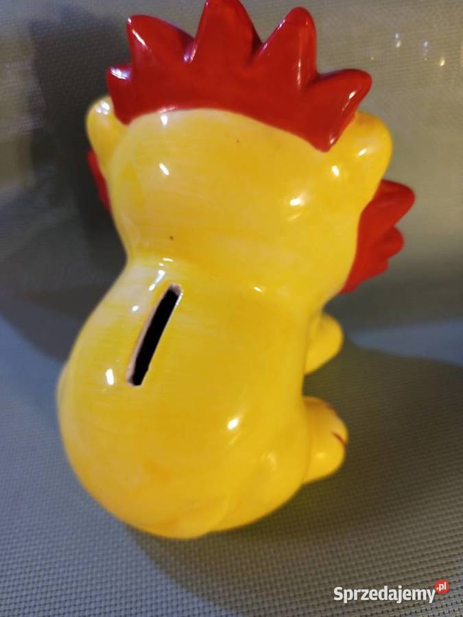 Urocz ceramiczna skarbonka Żółty Lew z gumową Warszawa