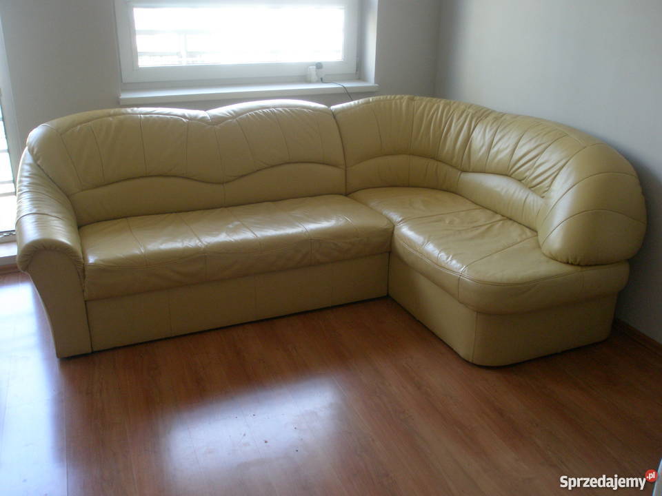 Jasnozolta skorzana sofa z pojemnikiem na poscie Wrocław