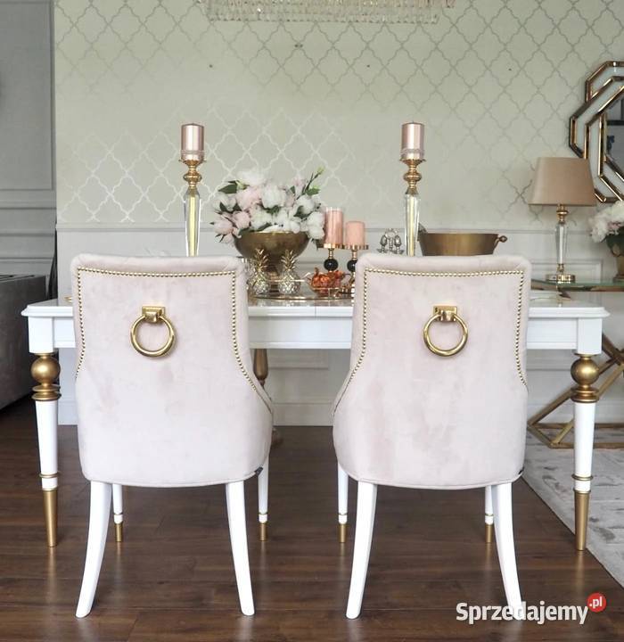 Krzesło glamour złote pikowane z kołatką 93cm Warszawa sprzedam