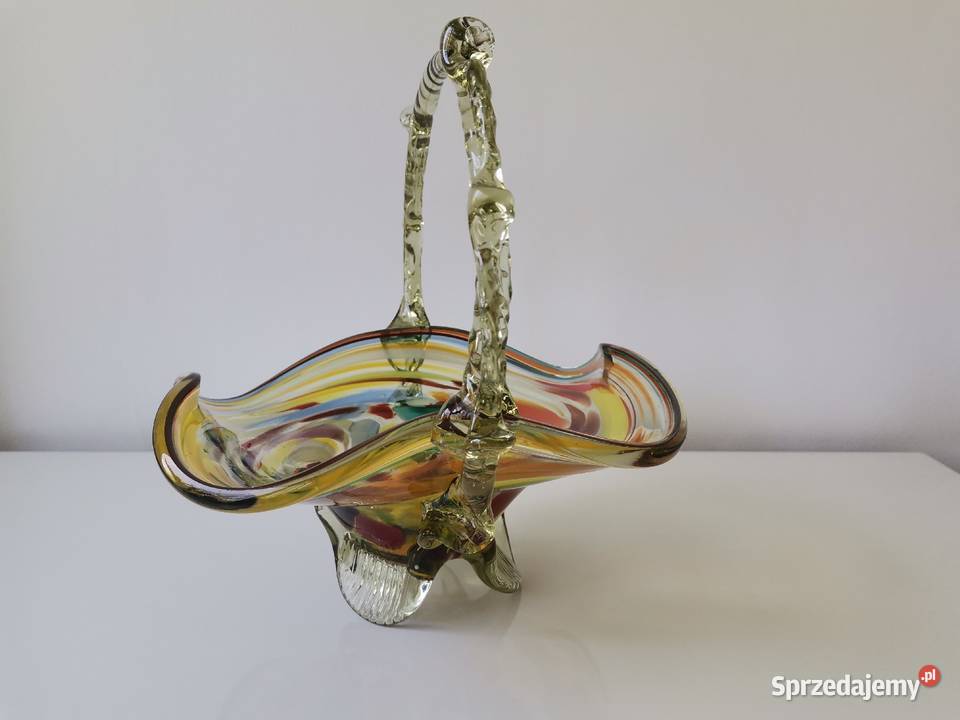 Stary duży wazon koszyk szkło kolorowe design Porcelana i szkło