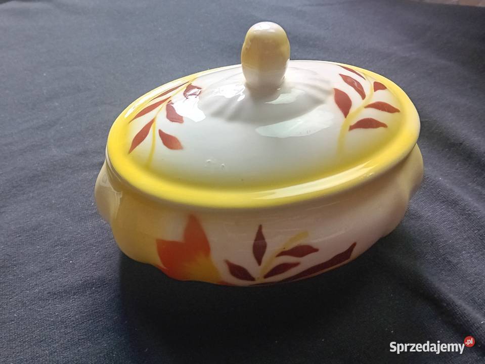 Fajansowa bomboniera art deco zdobienia Porcelana i szkło Koźminek