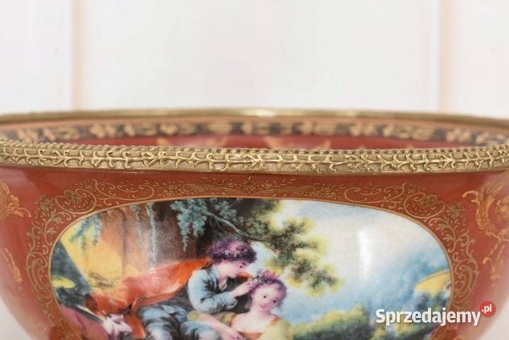 Czerwona Patera Owocnik Porcelana Brąz Złocony małopolskie Kraków