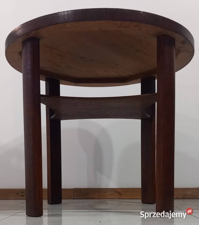 Okrągły kawowy dębowy stolik Art Deco Antyki, Sztuka, Kolekcje dolnośląskie Bielany Wrocławskie