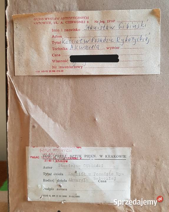 Stary duży obraz akwarela sygnowana S Gibiński Malarstwo Dąbrowa Górnicza