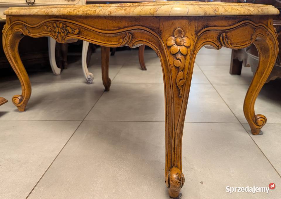 Piękny dębowy stolik ludwikowski z marmuremsklep