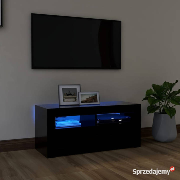 Szafka pod TV z oświetleniem LED czarna 90x35x40 Warszawa
