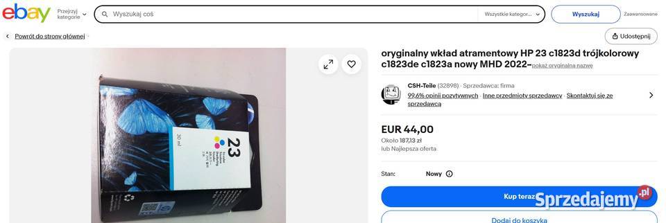 Tusz HP 23 Oryginał nowy Luboń