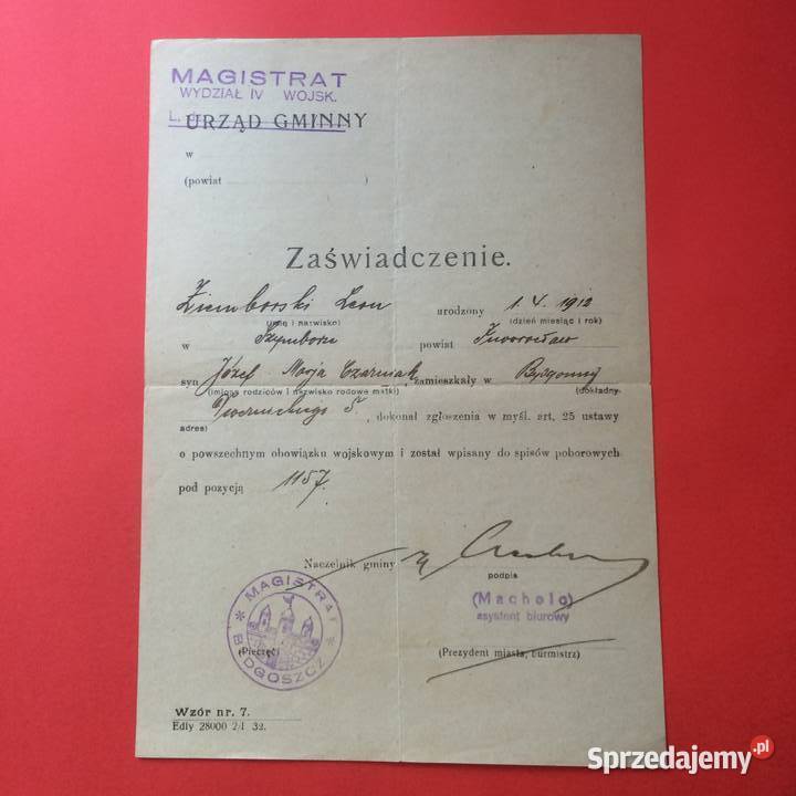 1806 Zaświadczenie Ziemborski Szczecin