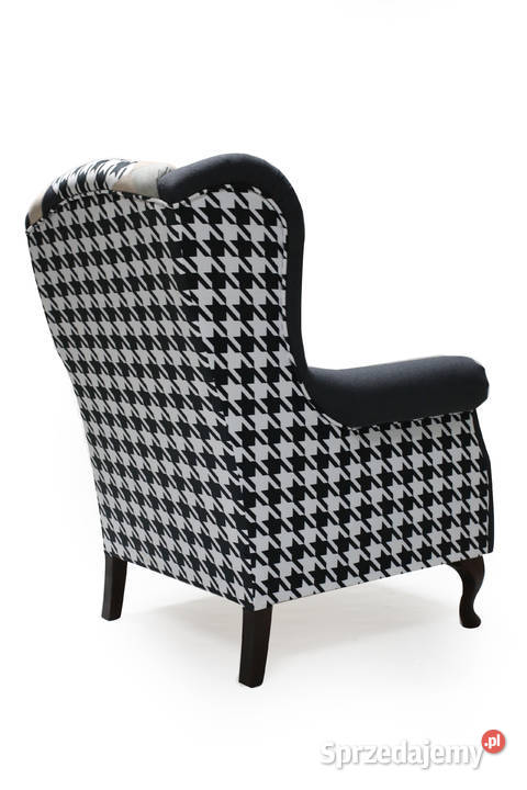 Fotel Uszak Nowoczesny Czarno Biały Welurowy Kazimierz Biskupi sprzedam
