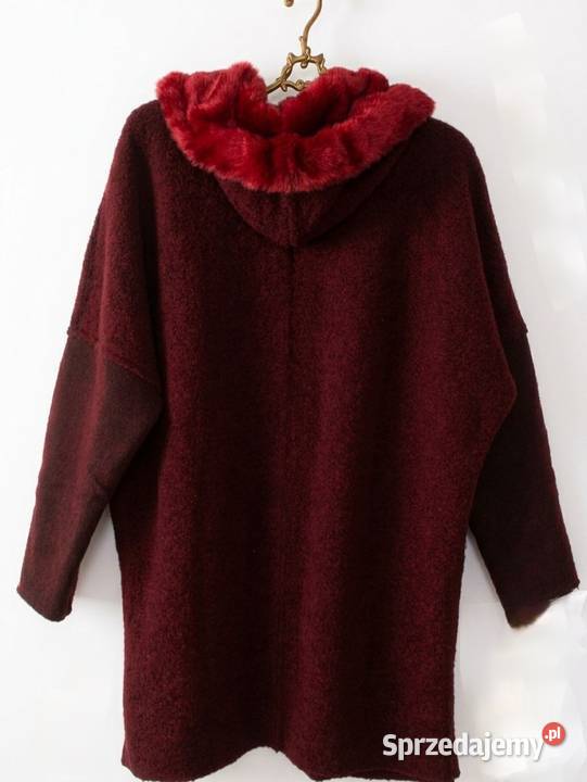 Włoska wełniana bluza z kapturem Kurtka Ciemna Bez wzoru Kurtki i płaszcze sprzedam