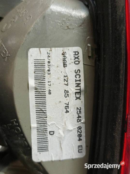 LAMPA TYŁ KOMPLET W KLAPĘ SEDAN 25480102EU Saab świętokrzyskie