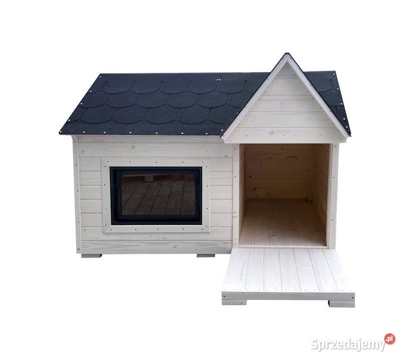 Drewniana buda psa z oknem i otwieraną ścianką Korczyna