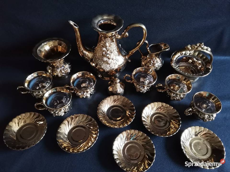 Stary złocony serwis kawowy porcelana Sumy Porcelana i szkło