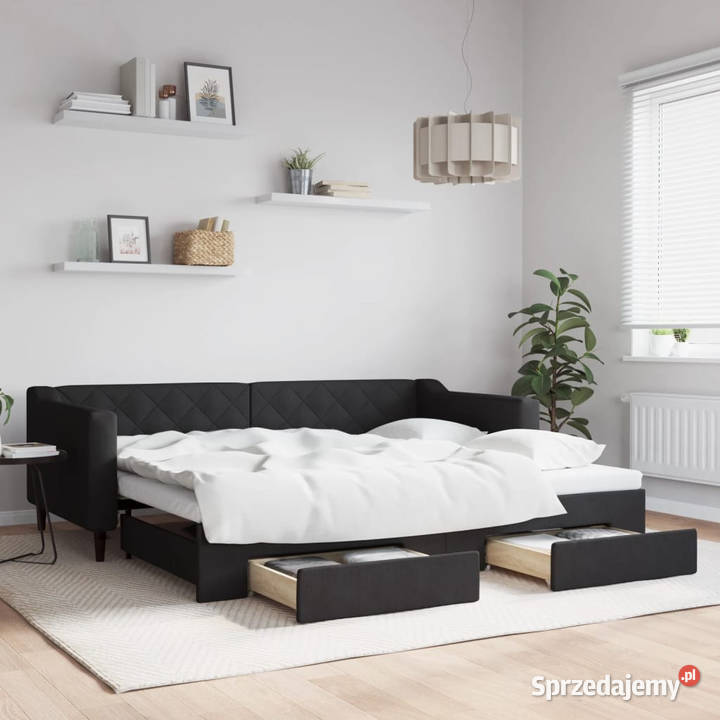 Sofa rozsuwana z szufladami czarna tkanina Warszawa