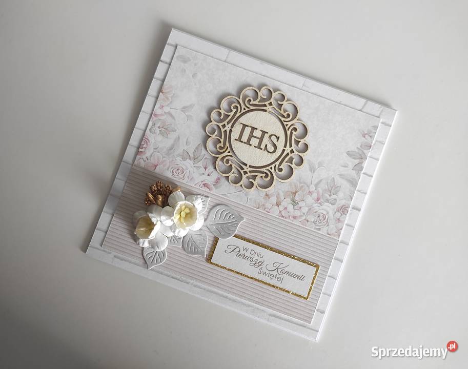 Kartka ręcznie robiona na Komunię Świętą z